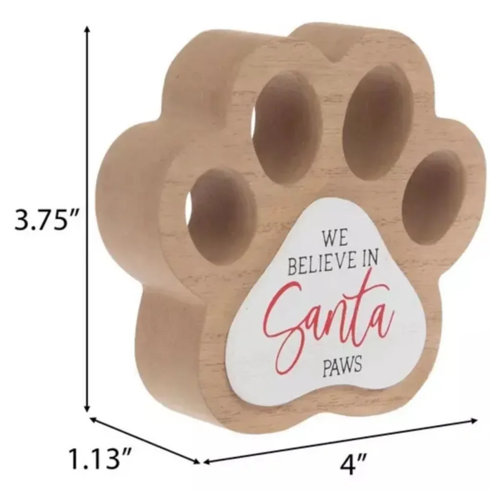 We Believe in Santa Paws Wood Shelf Sitter Tier Tray Decor